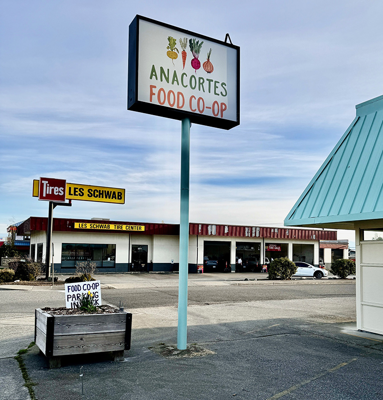 Anacortes Food Co-op sign on the corner of 24th and Commercial Ave